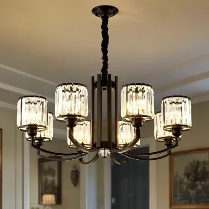 Modern Metal Wheel Shape Cylinder Crystal Chandelier Image - 1