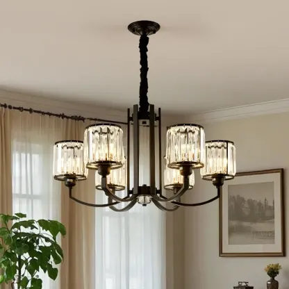 Modern Metal Wheel Shape Cylinder Crystal Chandelier Image - 2