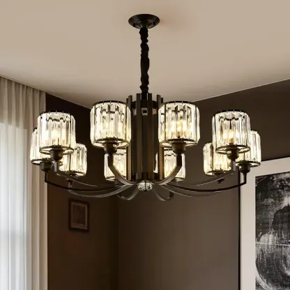 Modern Metal Wheel Shape Cylinder Crystal Chandelier Image - 3