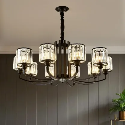 Modern Metal Wheel Shape Cylinder Crystal Chandelier Image - 4