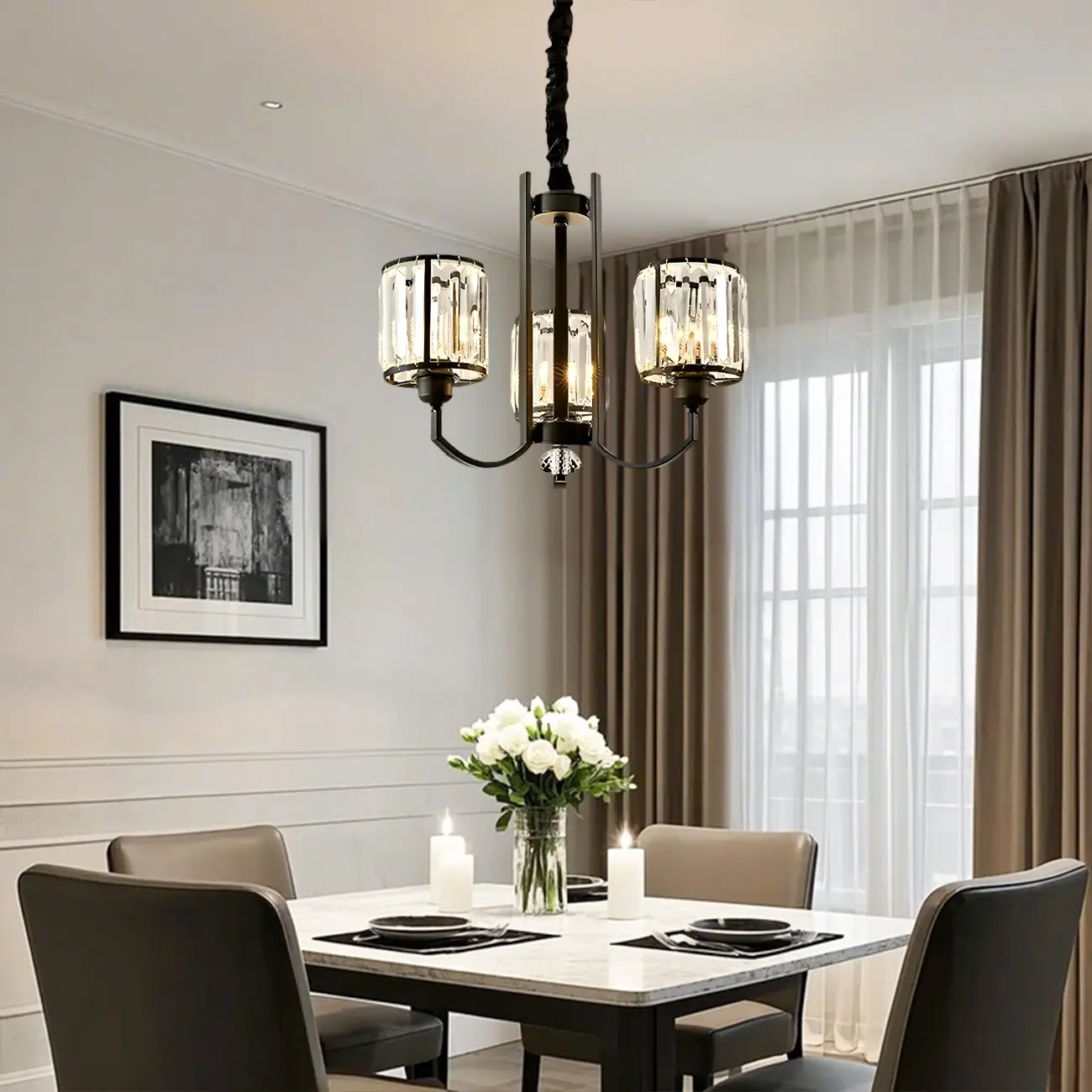 Modern Metal Wheel Shape Cylinder Crystal Chandelier Image - 7 | homeyfad