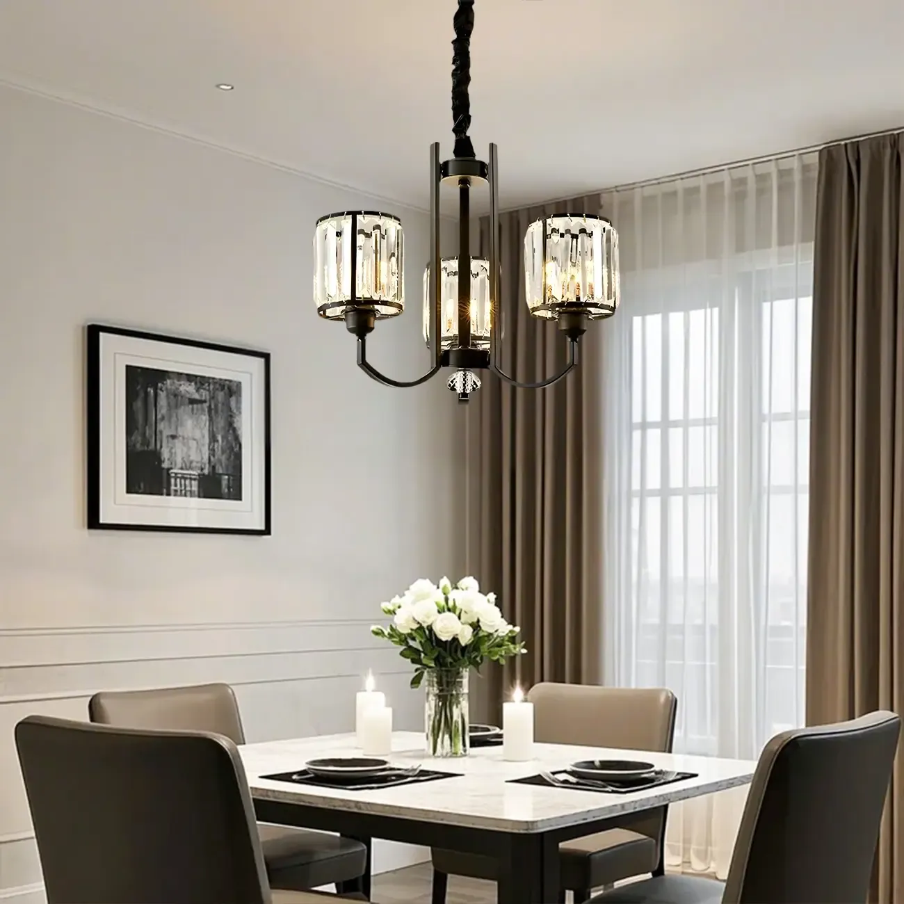 Modern Metal Wheel Shape Cylinder Crystal Chandelier Image - 7