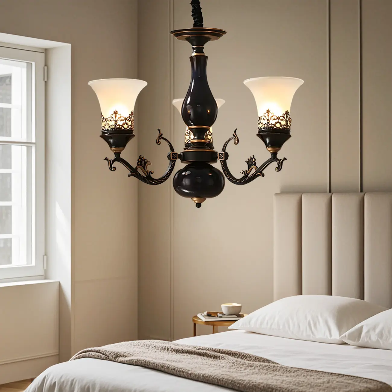 Classic Mid-Century Modern Black Frosted Glass Chandelier Image - 4 | homeyfad