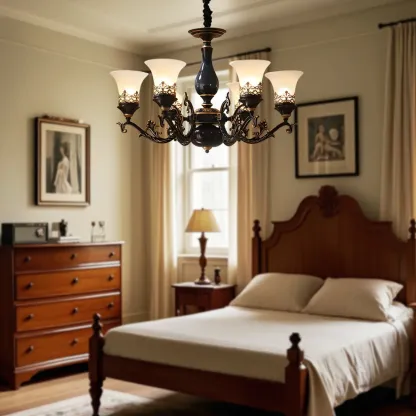 Classic Mid-Century Modern Black Frosted Glass Chandelier Image - 7