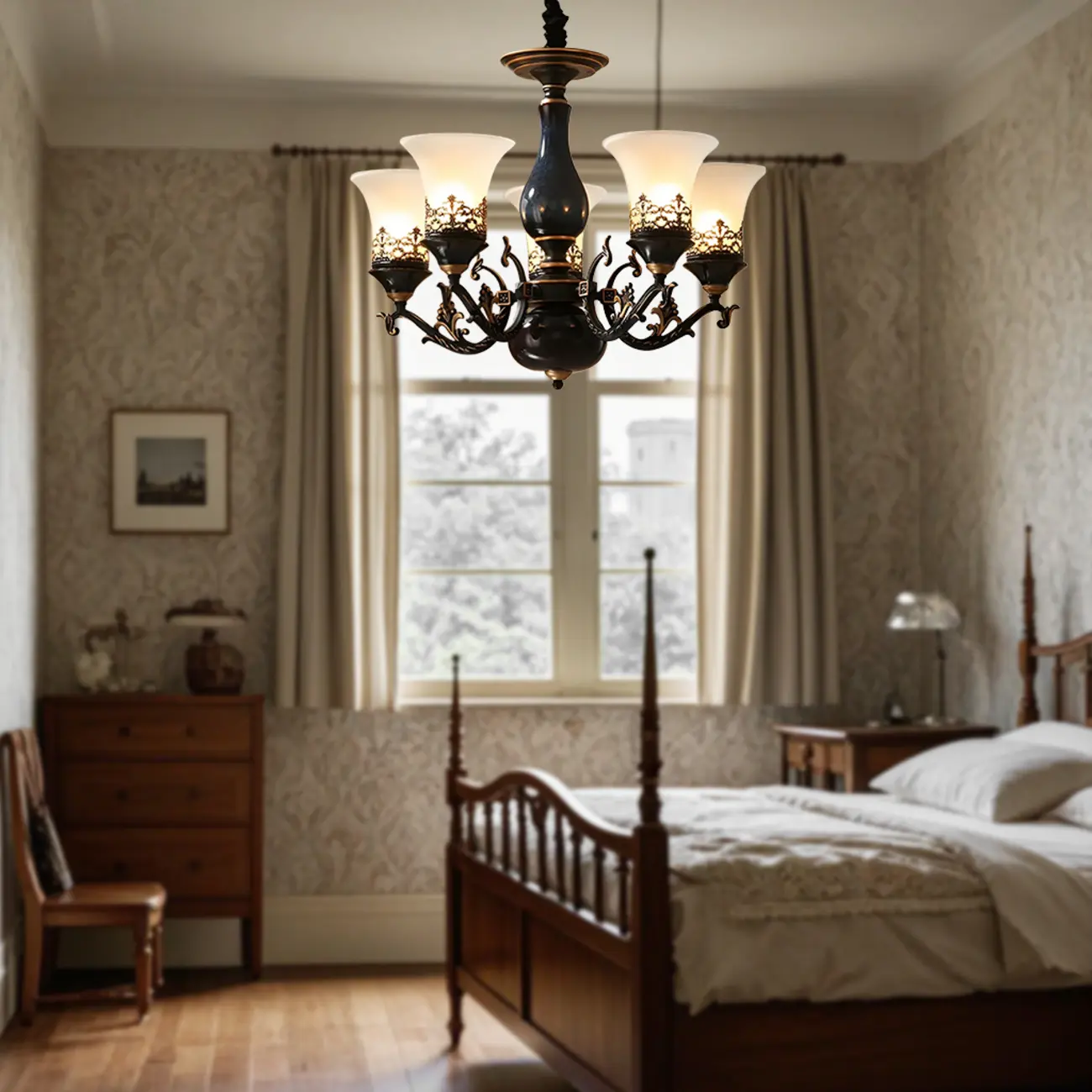 Classic Mid-Century Modern Black Frosted Glass Chandelier Image - 9 | homeyfad