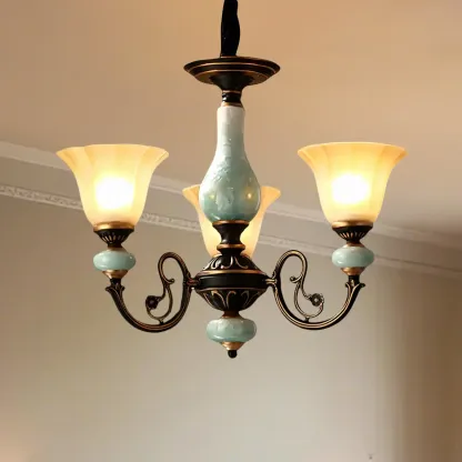 Vintage Rust Green Ceramic Classic Glass Chandelier Image - 8