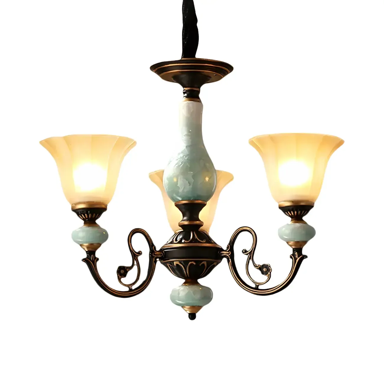 Vintage Rust Green Ceramic Classic Glass Chandelier Image - 9