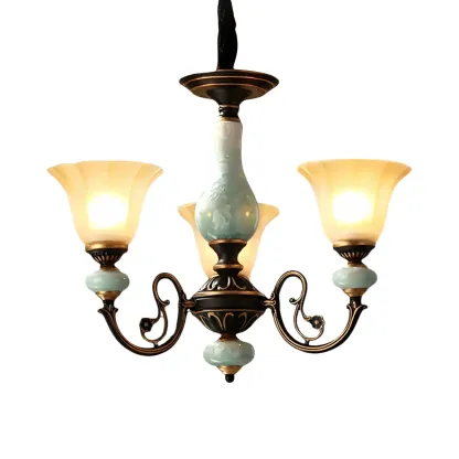 Vintage Rust Green Ceramic Classic Glass Chandelier Image - 9