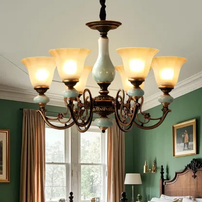 Vintage Rust Green Ceramic Classic Glass Chandelier Image - 2