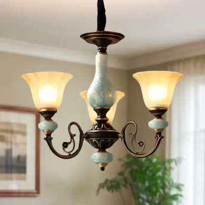 Vintage Rust Green Ceramic Classic Glass Chandelier Image - 7