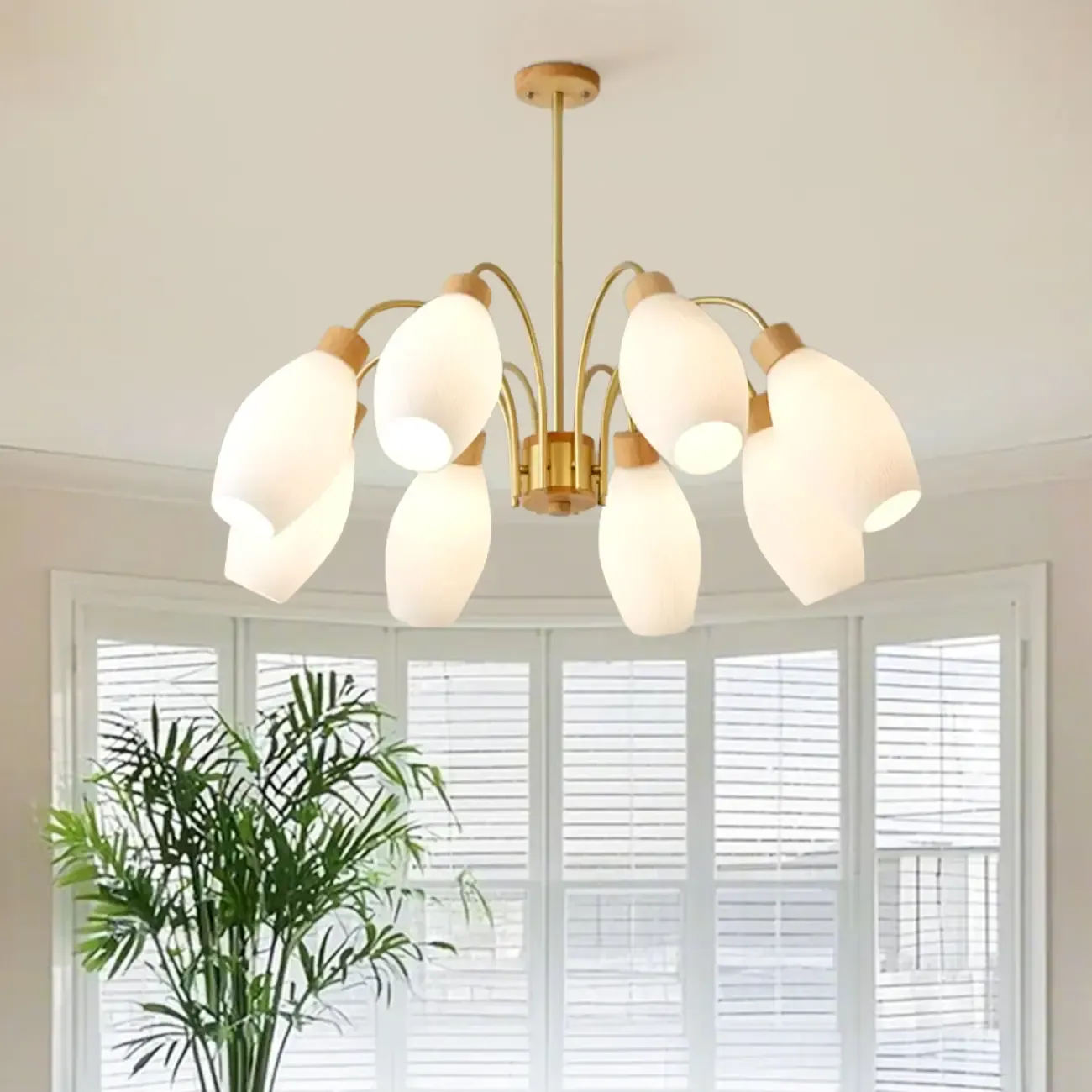 Modern Adjustable White Chandelier with Glass Shades Image - 2