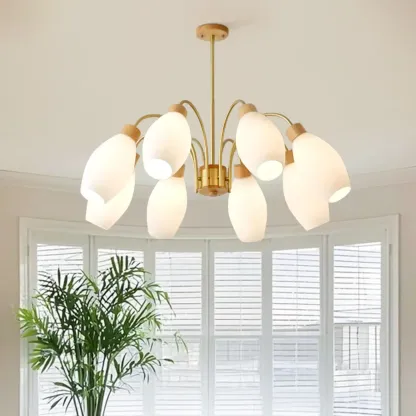 Modern Adjustable White Chandelier with Glass Shades Image - 2