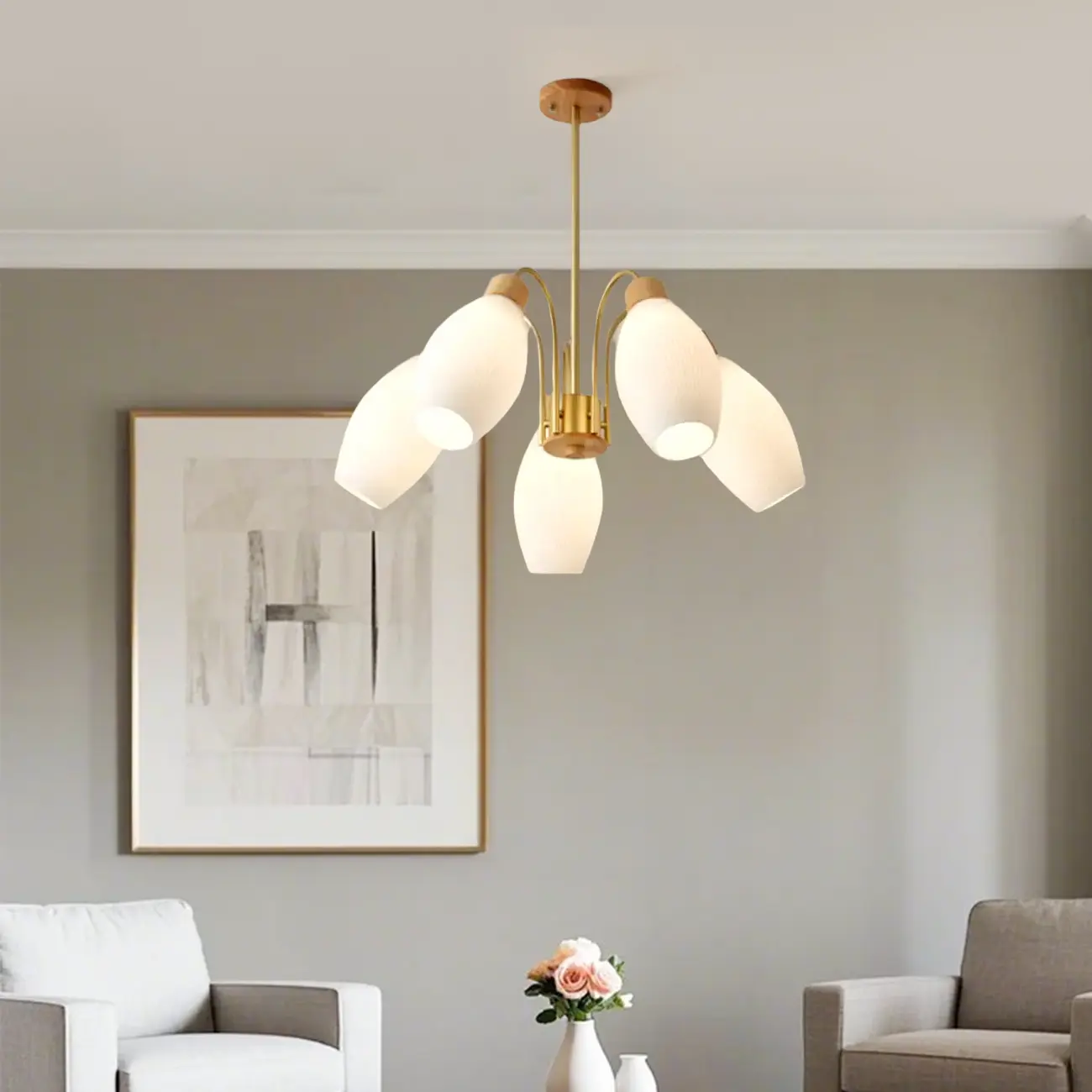 Modern Adjustable White Chandelier with Glass Shades Image - 3 | homeyfad