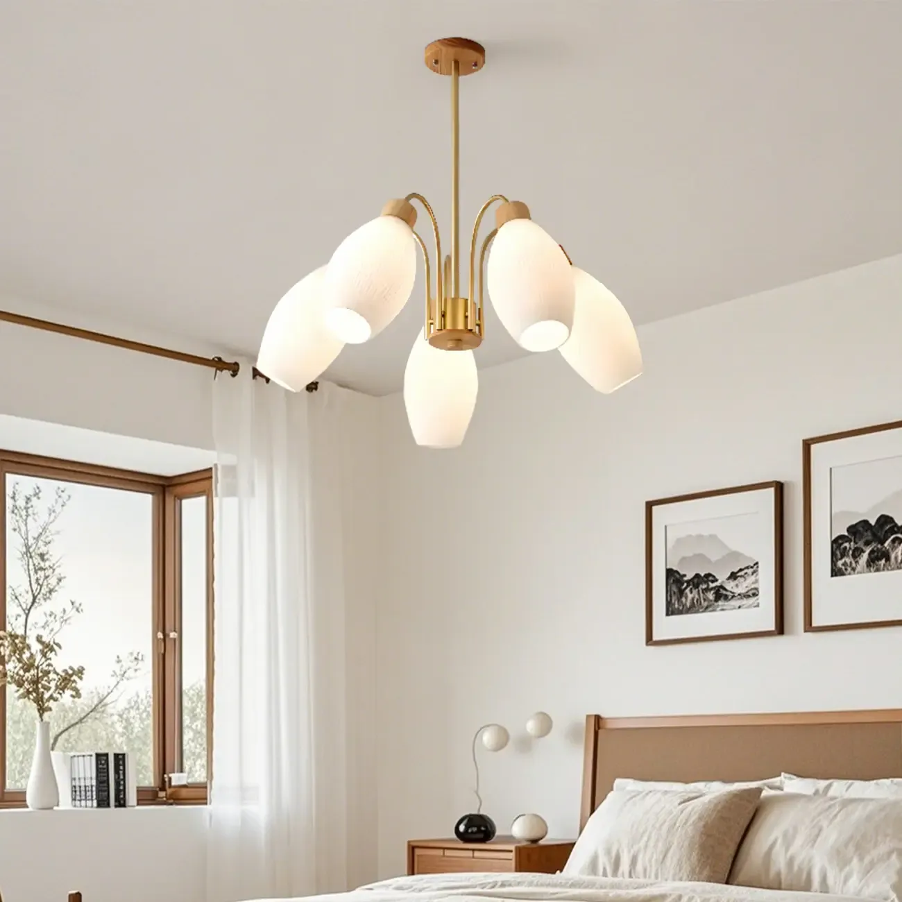 Modern Adjustable White Chandelier with Glass Shades Image - 4