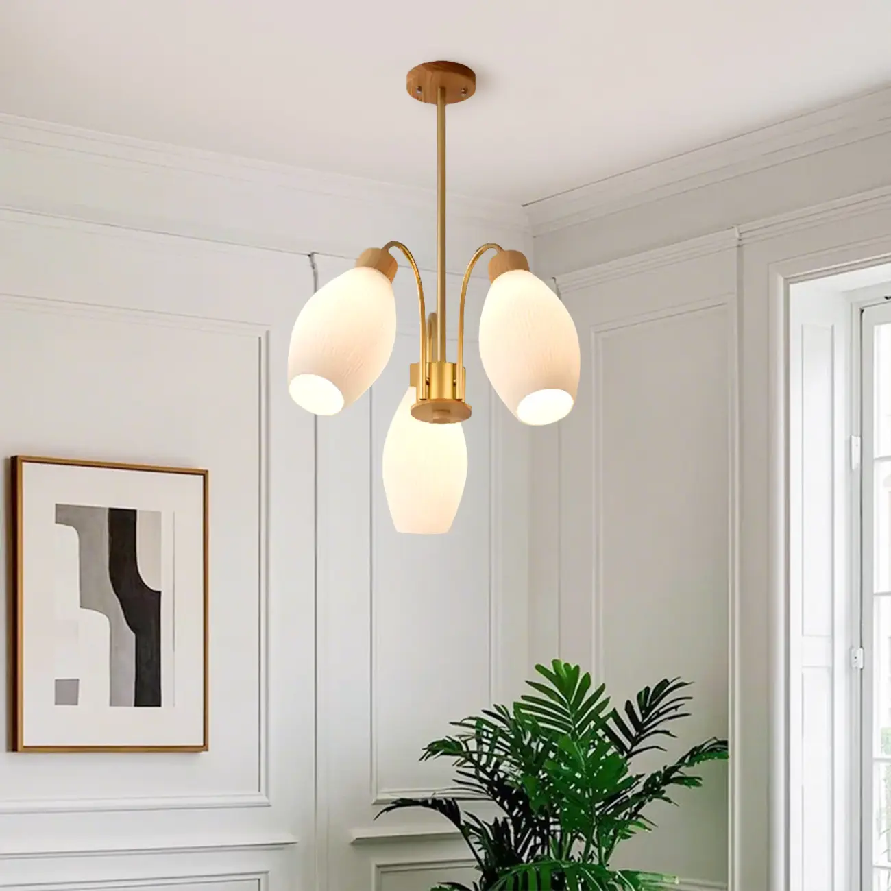 Modern Adjustable White Chandelier with Glass Shades Image - 6 | homeyfad