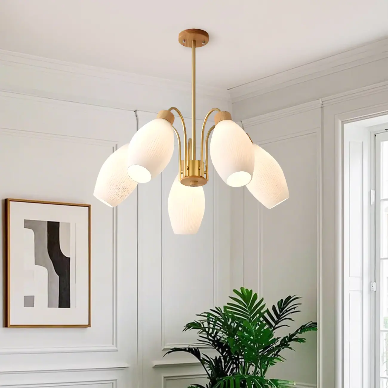 Modern Adjustable White Chandelier with Glass Shades Image - 7 | homeyfad