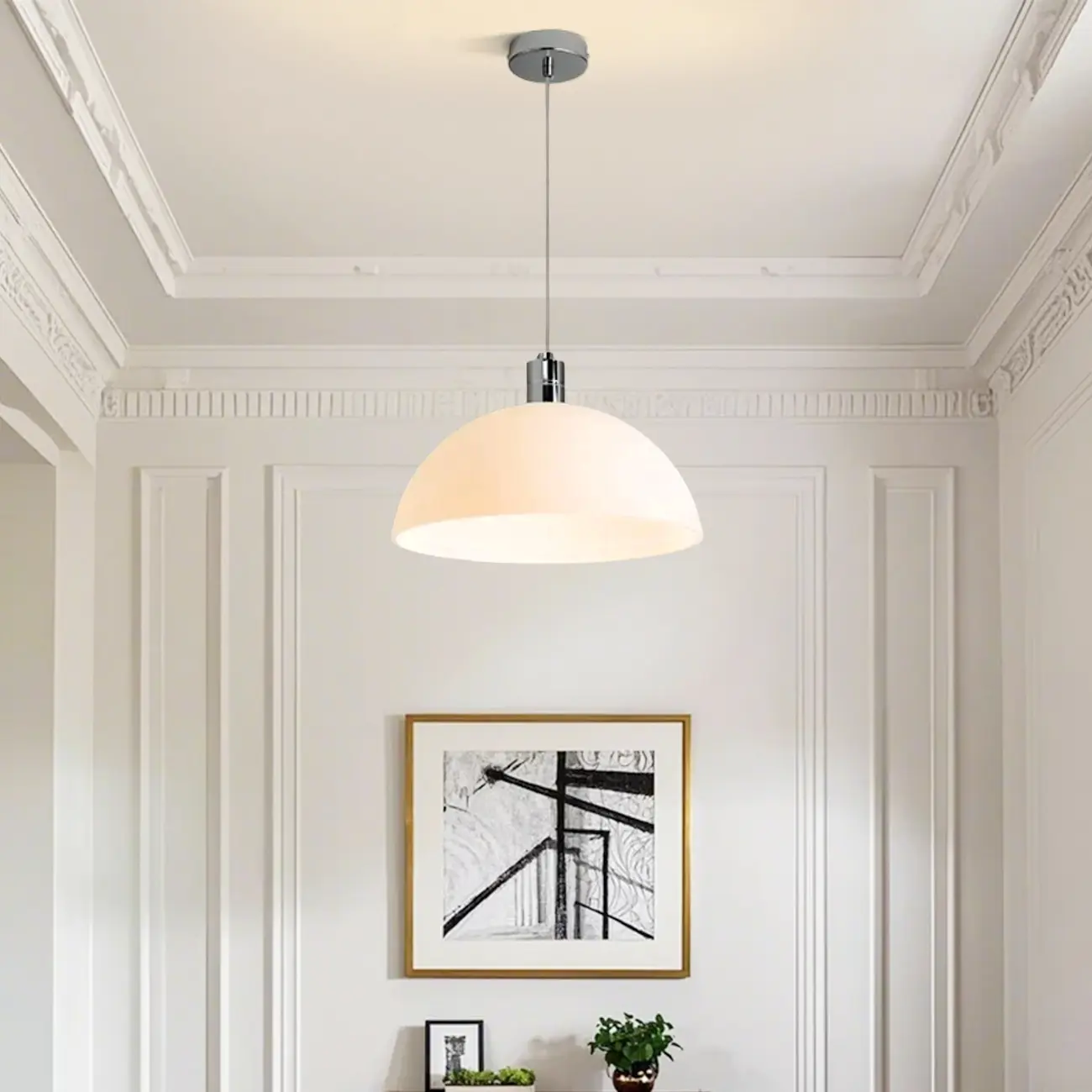 Nordic Cream Glass Dome LED Pendant Light for Living Room Image - 1 | homeyfad