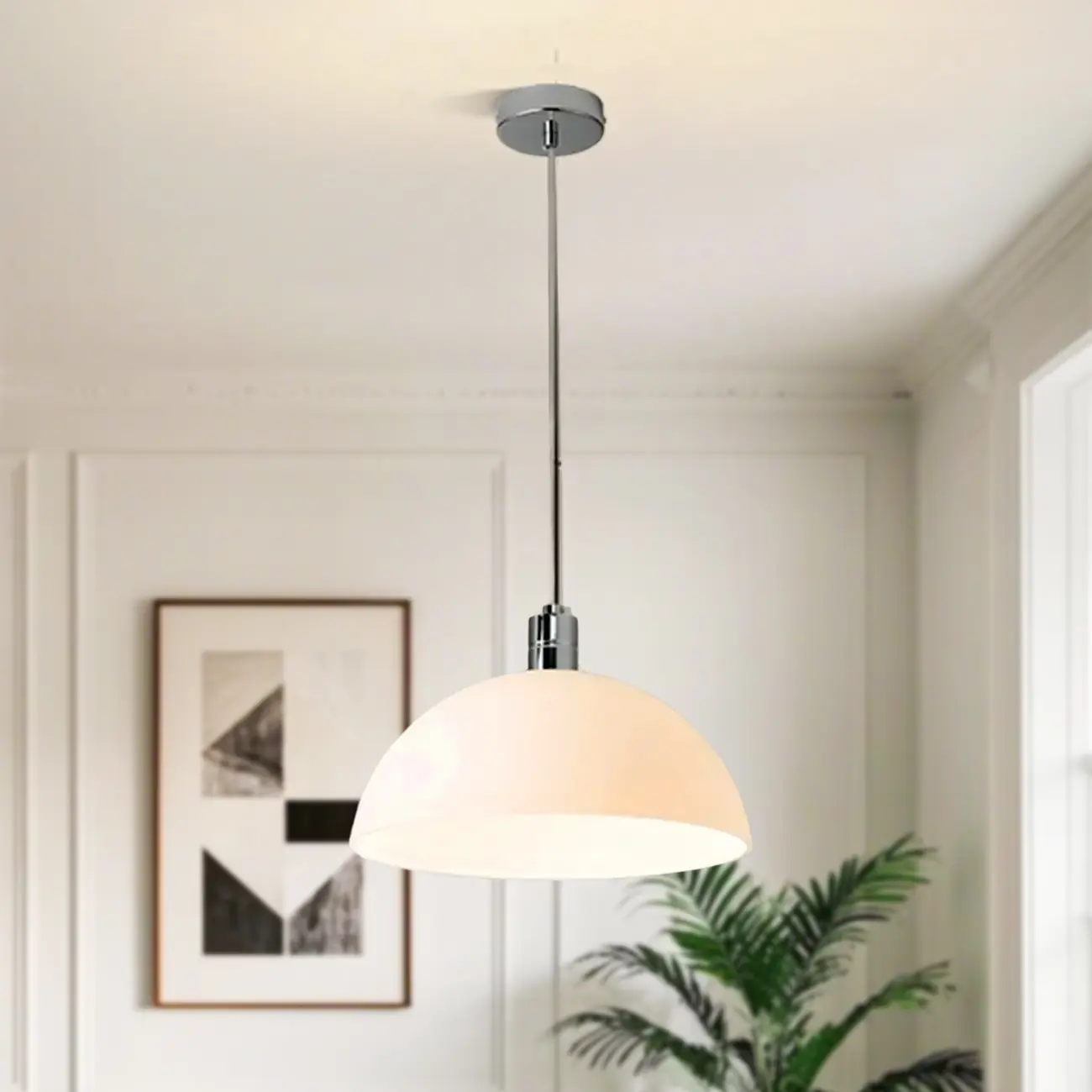 Nordic Cream Glass Dome LED Pendant Light for Living Room Image - 2 | homeyfad