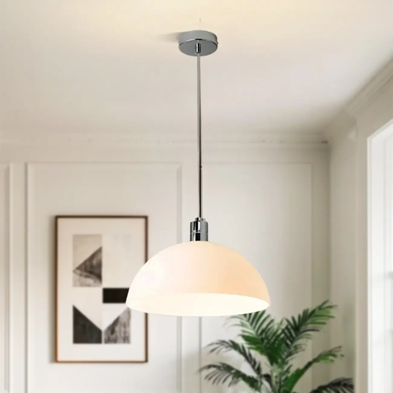 Nordic Cream Glass Dome LED Pendant Light for Living Room Image - 2