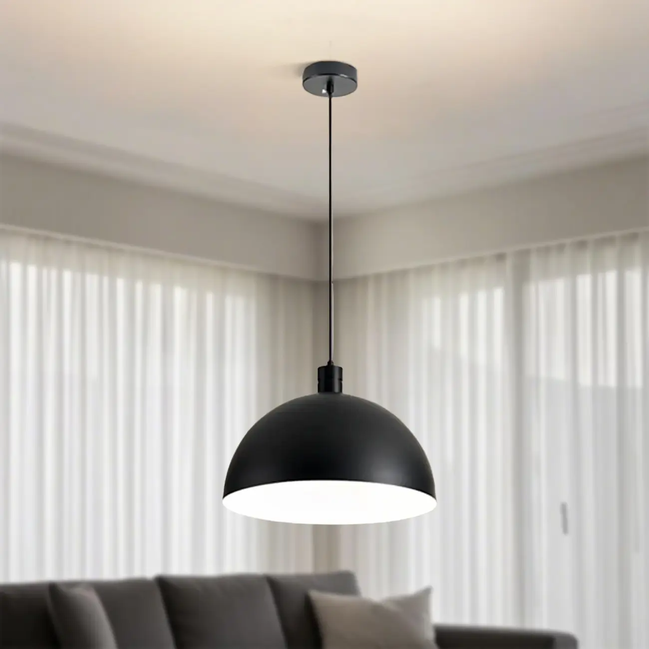 Nordic Cream Glass Dome LED Pendant Light for Living Room Image - 3 | homeyfad