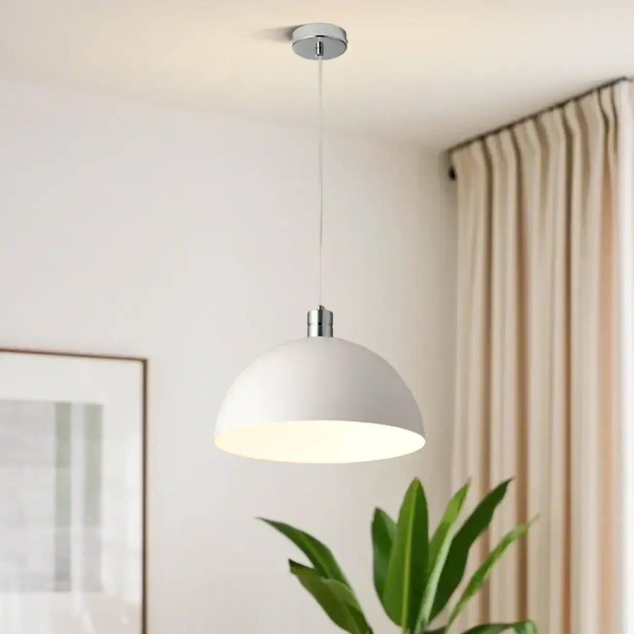 Nordic Cream Glass Dome LED Pendant Light for Living Room Image - 5