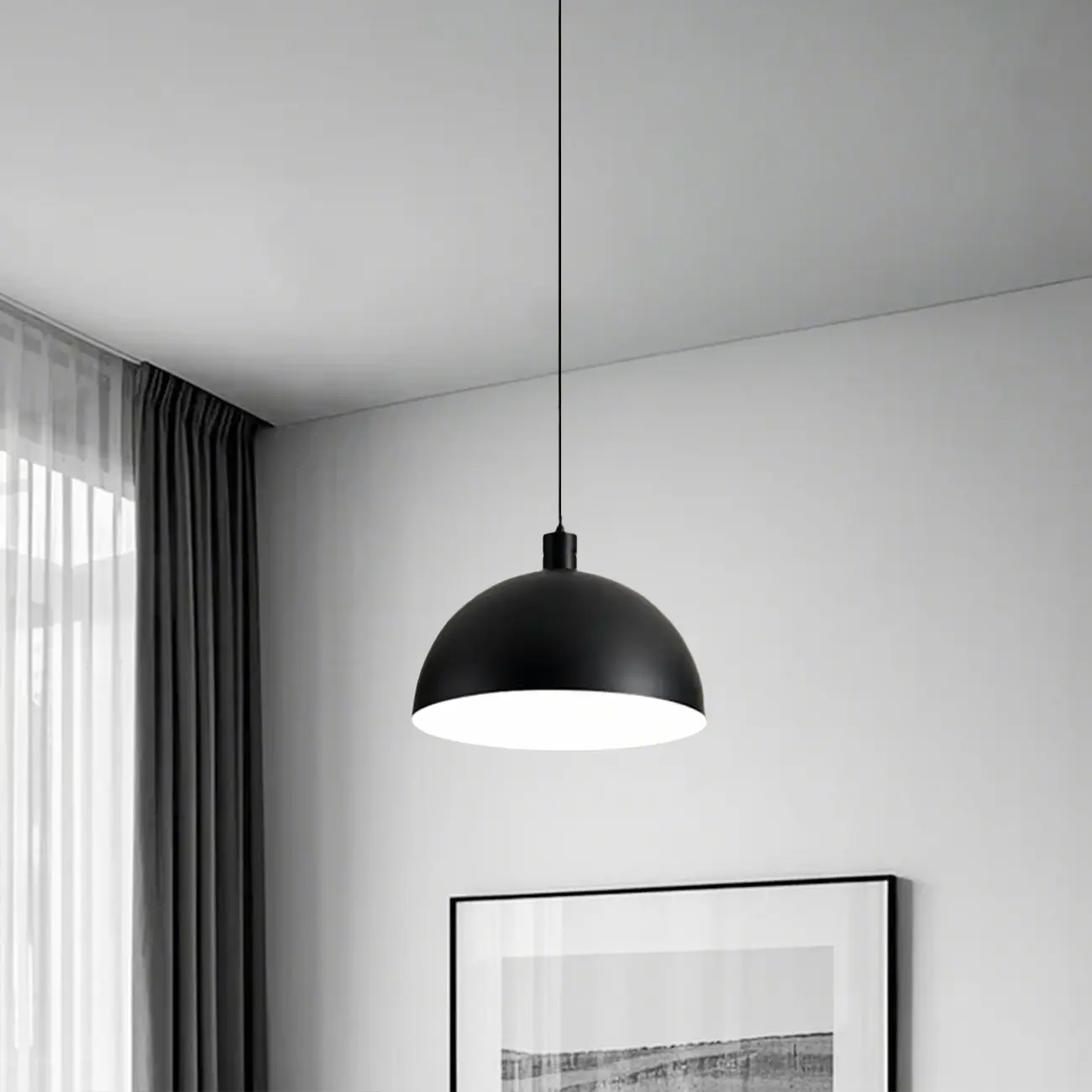 Nordic Cream Glass Dome LED Pendant Light for Living Room Image - 6 | homeyfad