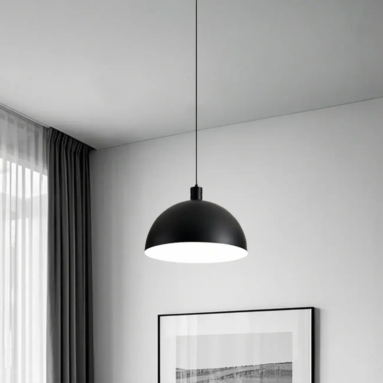 Nordic Cream Glass Dome LED Pendant Light for Living Room Image - 6