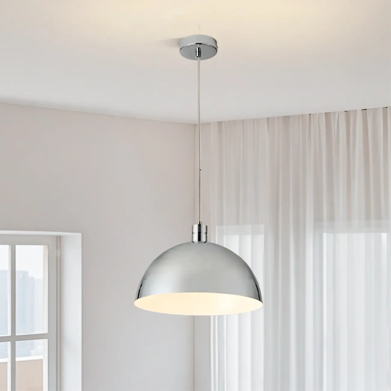 Nordic Cream Glass Dome LED Pendant Light for Living Room Image - 7 | homeyfad