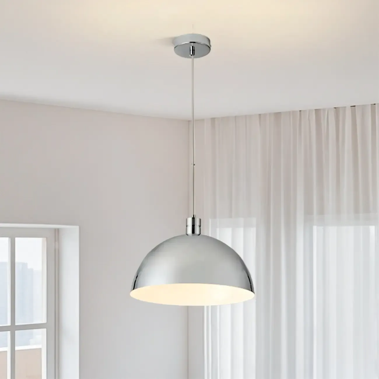 Nordic Cream Glass Dome LED Pendant Light for Living Room Image - 7