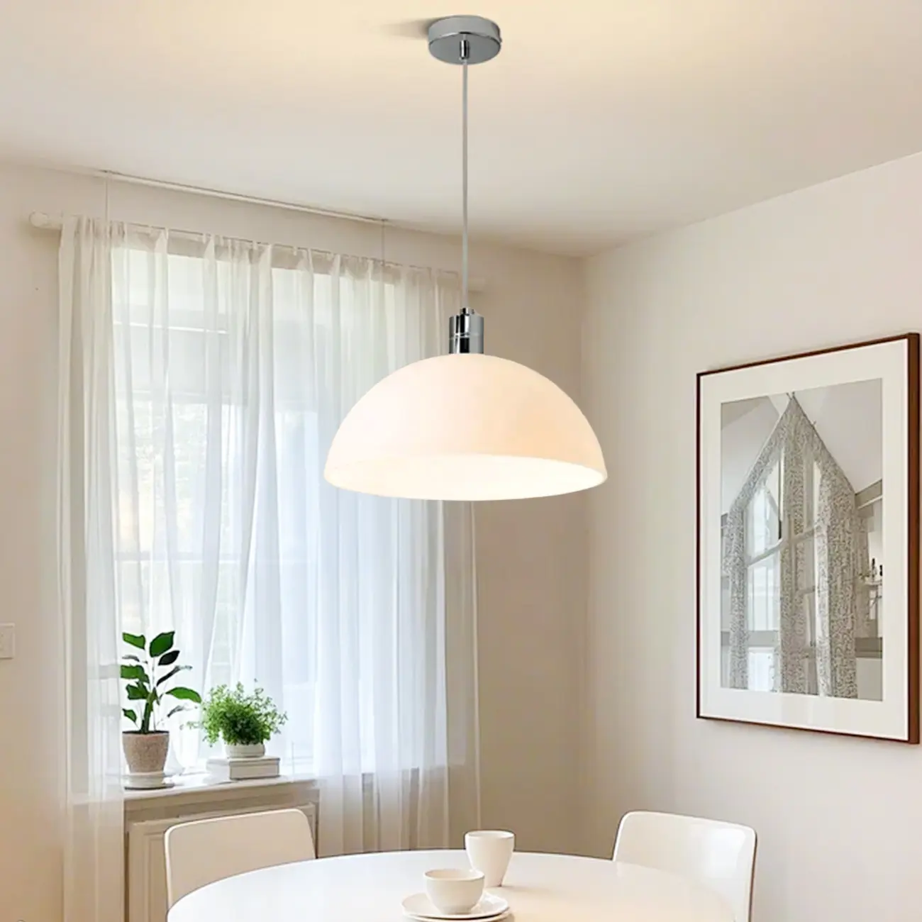 Nordic Cream Glass Dome LED Pendant Light for Living Room Image - 8 | homeyfad