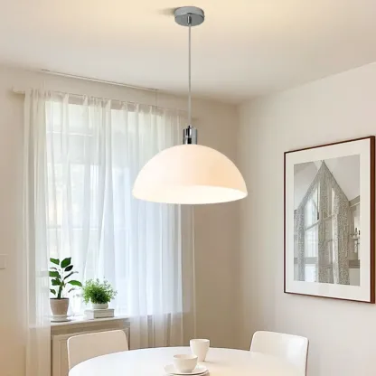 Nordic Cream Glass Dome LED Pendant Light for Living Room Image - 8