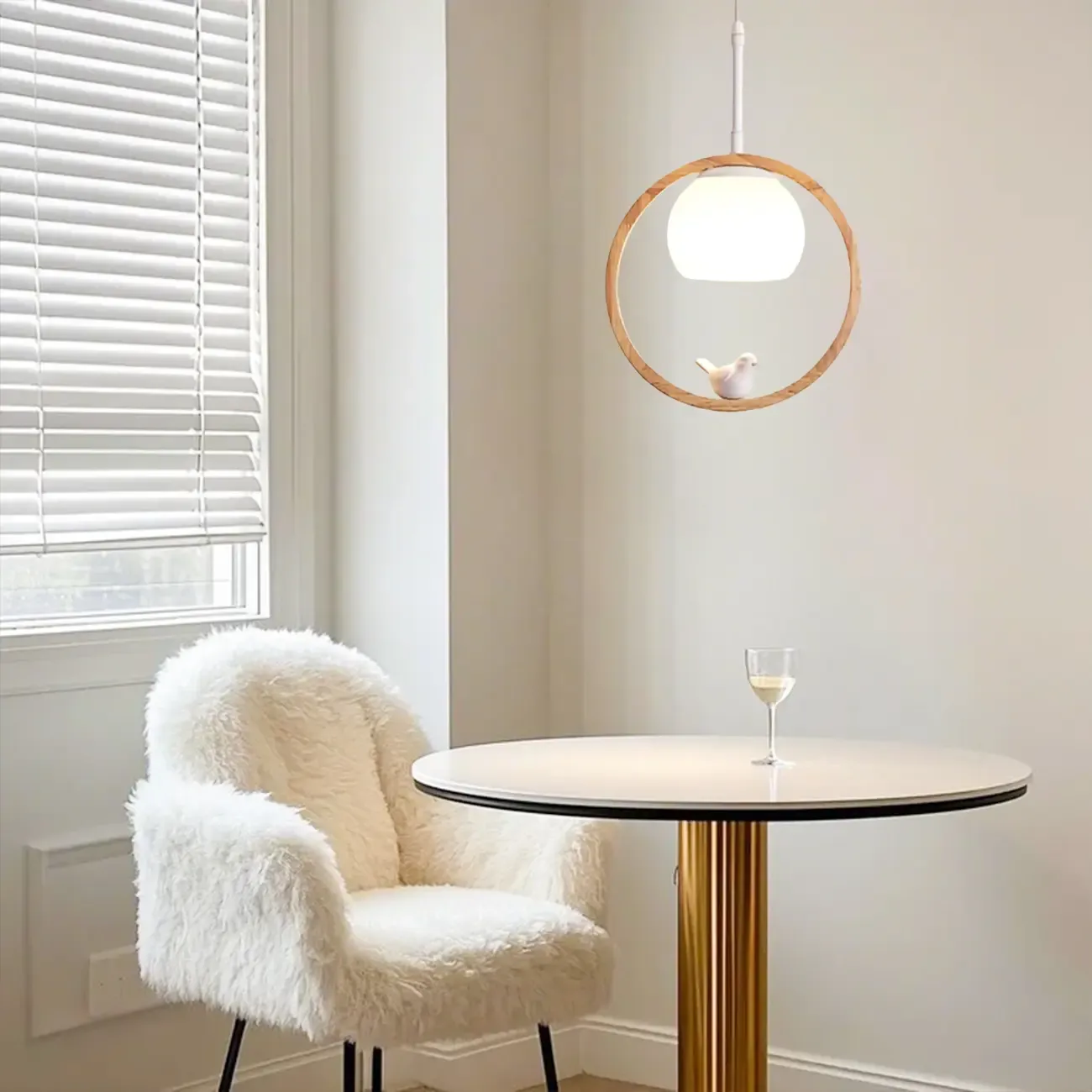 Designer Wooden Ring LED Pendant Light with Glass Shade for Home Decor Image - 4