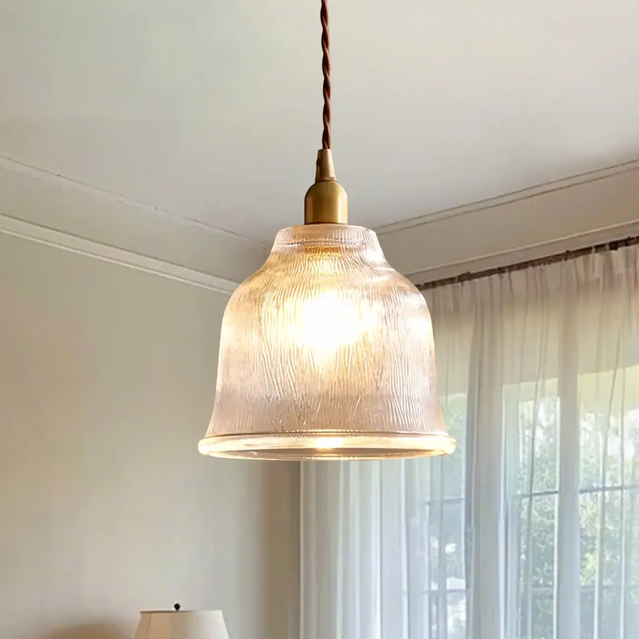 Vintage Frosted Glass bell led pendant lamp for bedroom Image - 2