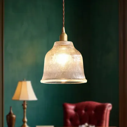 Vintage Frosted Glass bell led pendant lamp for bedroom Image - 3