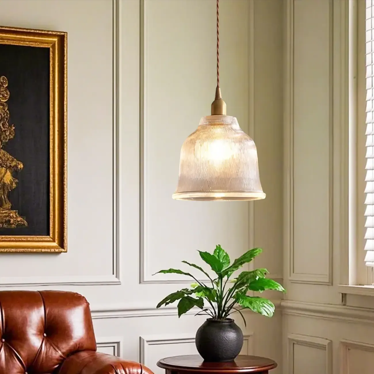 Vintage Frosted Glass bell led pendant lamp for bedroom Image - 6