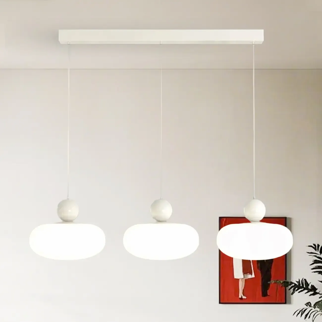 Modern 3 Light Milky Glass LED Pendant Light for Dining Room Image - 7