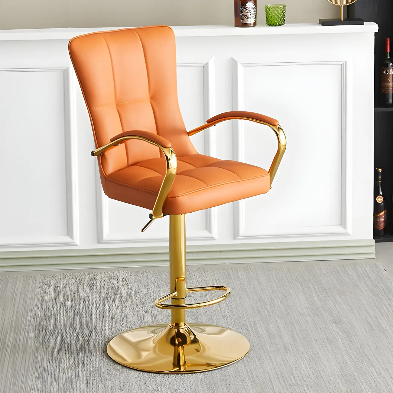 Glam Leather Adjustable Bar Stools with High Back Image - 5 | homeyfad