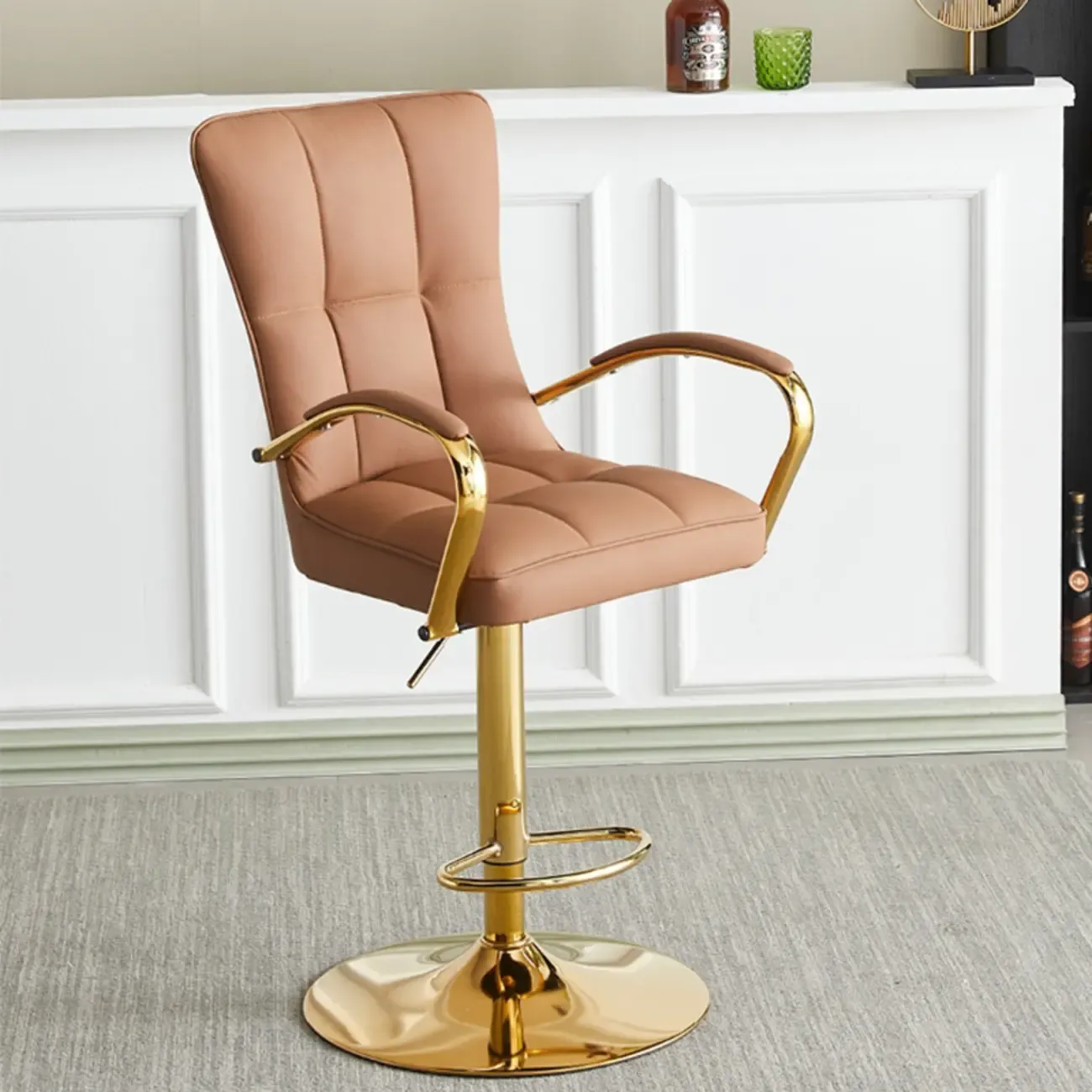 Glam Leather Adjustable Bar Stools with High Back for Home Bars Image - 8
