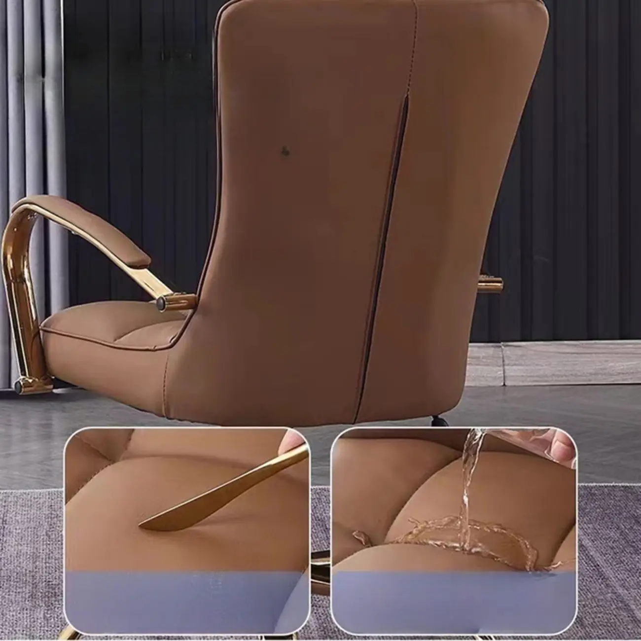 Glam Leather Adjustable Bar Stools with High Back Image - 12 | homeyfad