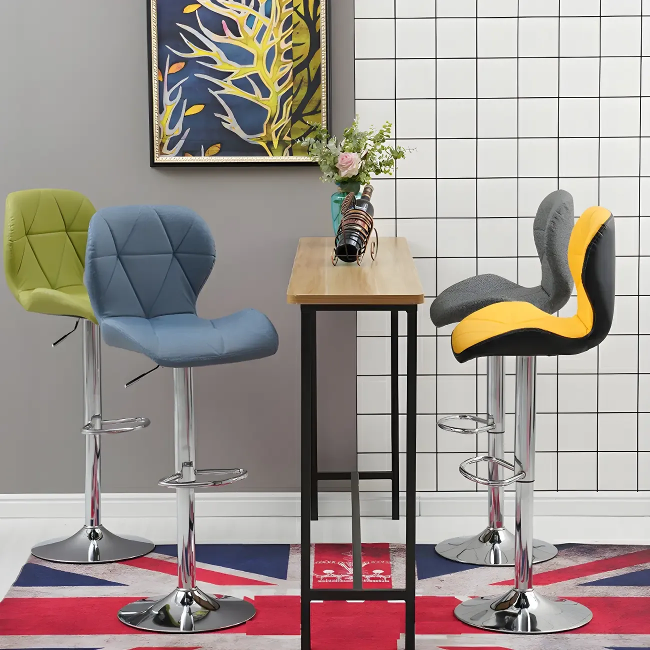 Bucket Swivel Armless Leather Adjustable Bar Stools Image - 6