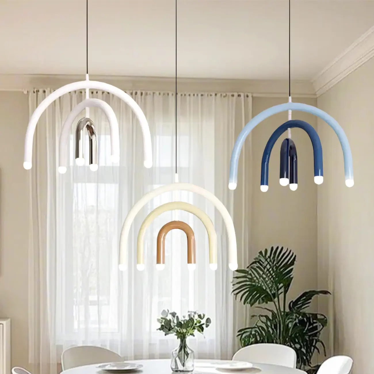 Modern 6-Light LED Chandelier  with Rainbow Shape Design Image - 1 | homeyfad