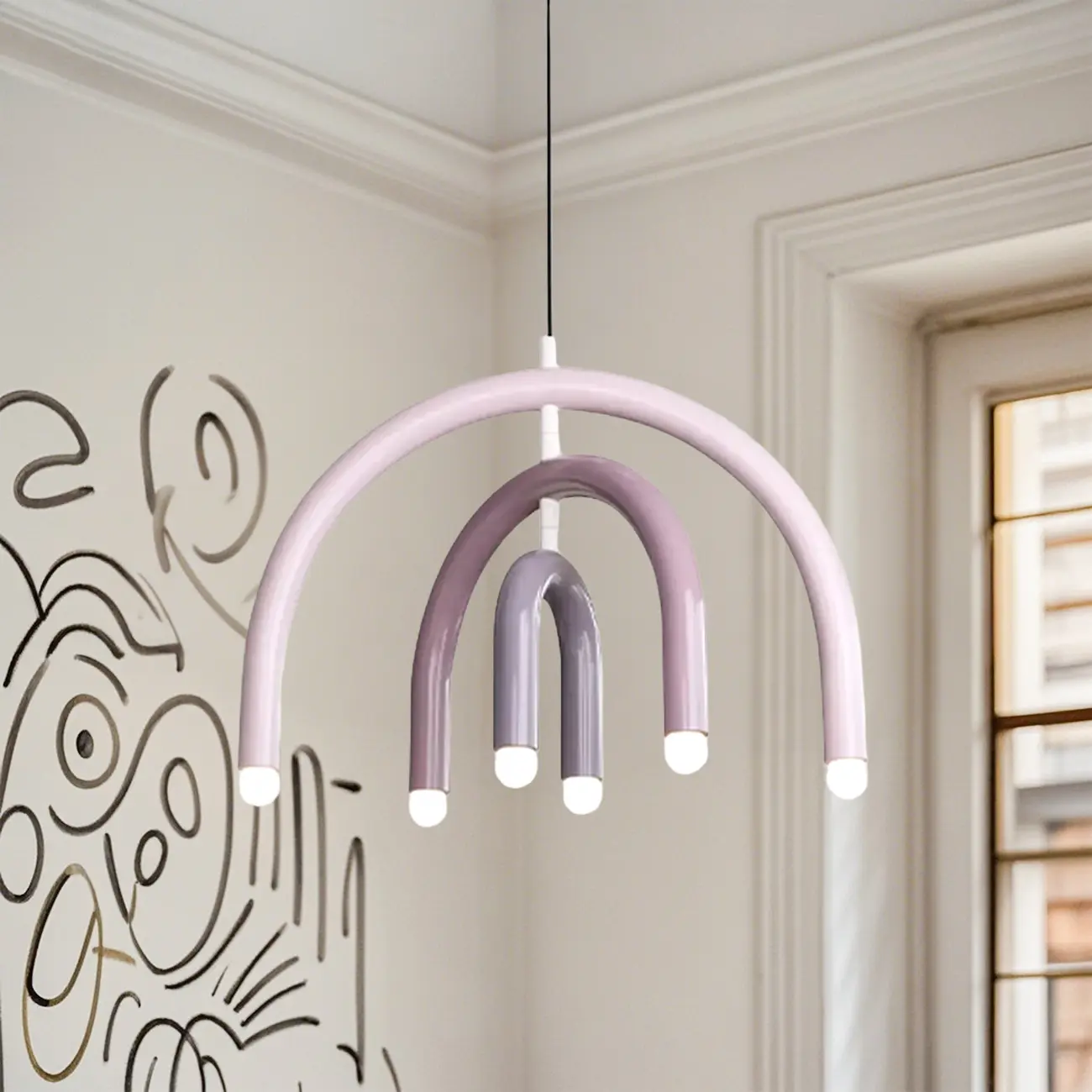 Modern 6-Light LED Chandelier  with Rainbow Shape Design Image - 2 | homeyfad