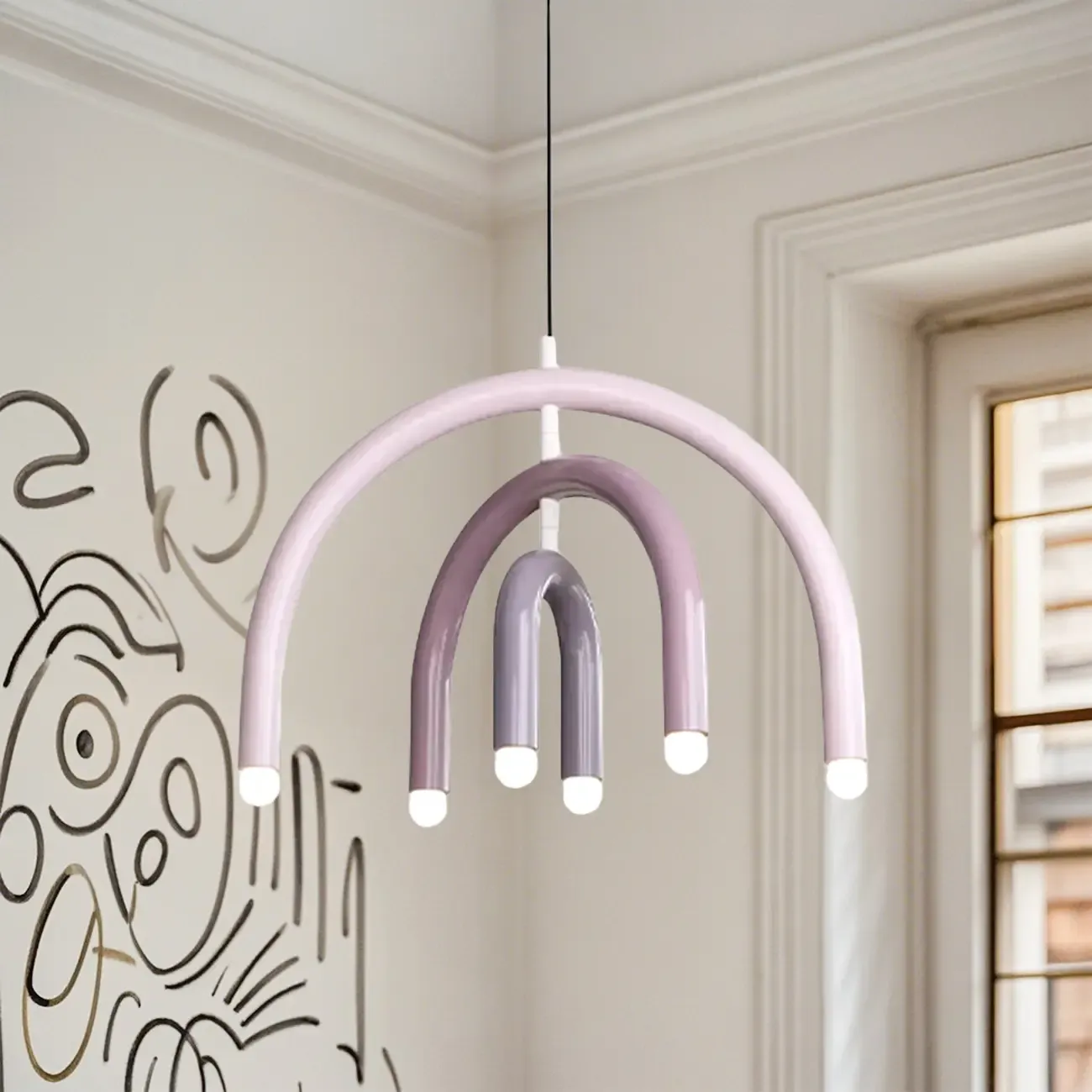 Modern 6-Light LED Chandelier  with Rainbow Shape Design Image - 2