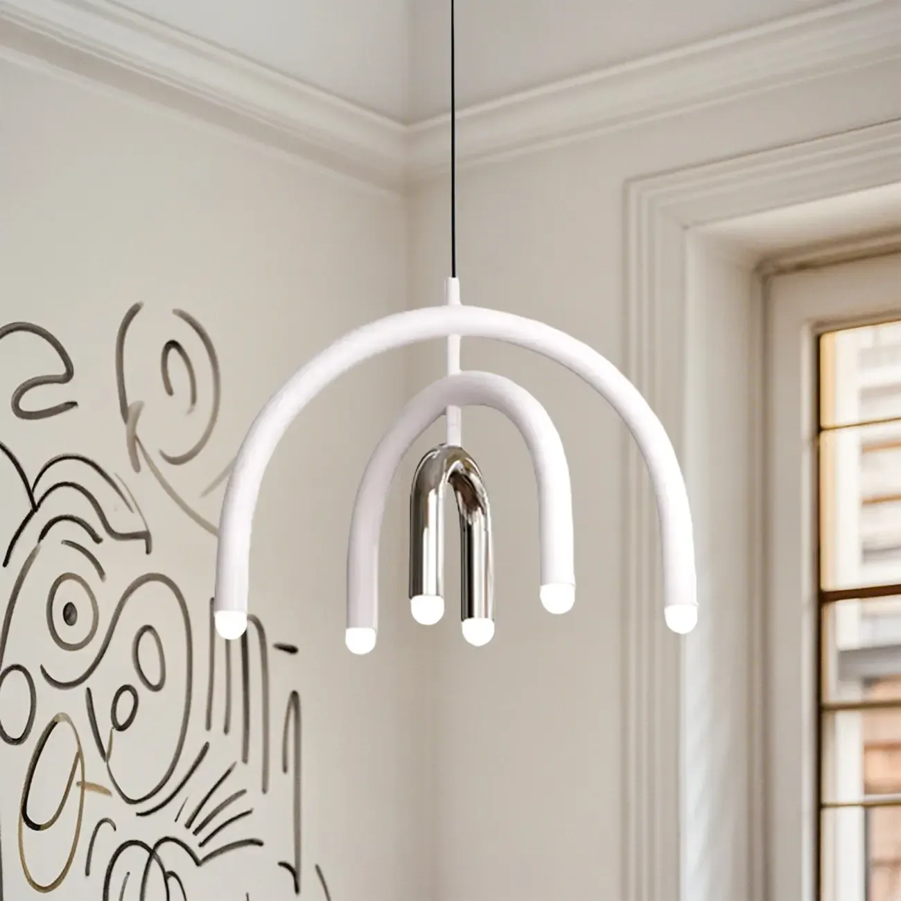 Modern 6-Light LED Chandelier  with Rainbow Shape Design Image - 4