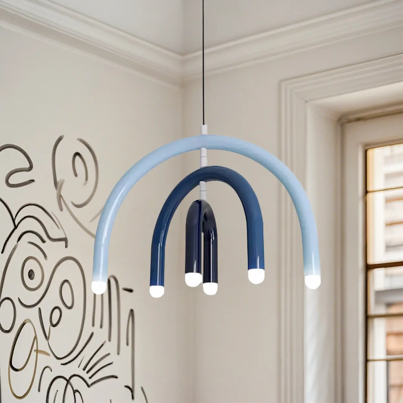 Modern 6-Light LED Chandelier  with Rainbow Shape Design Image - 7 | homeyfad