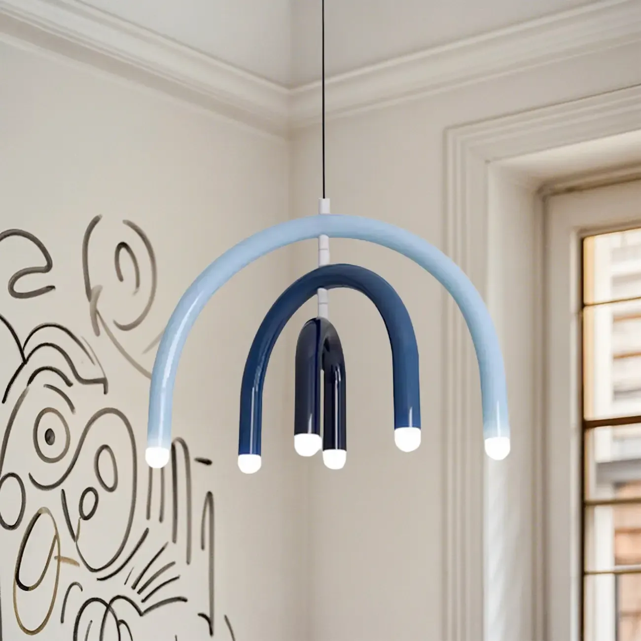 Modern 6-Light LED Chandelier with Rainbow Shape Design Image - 7