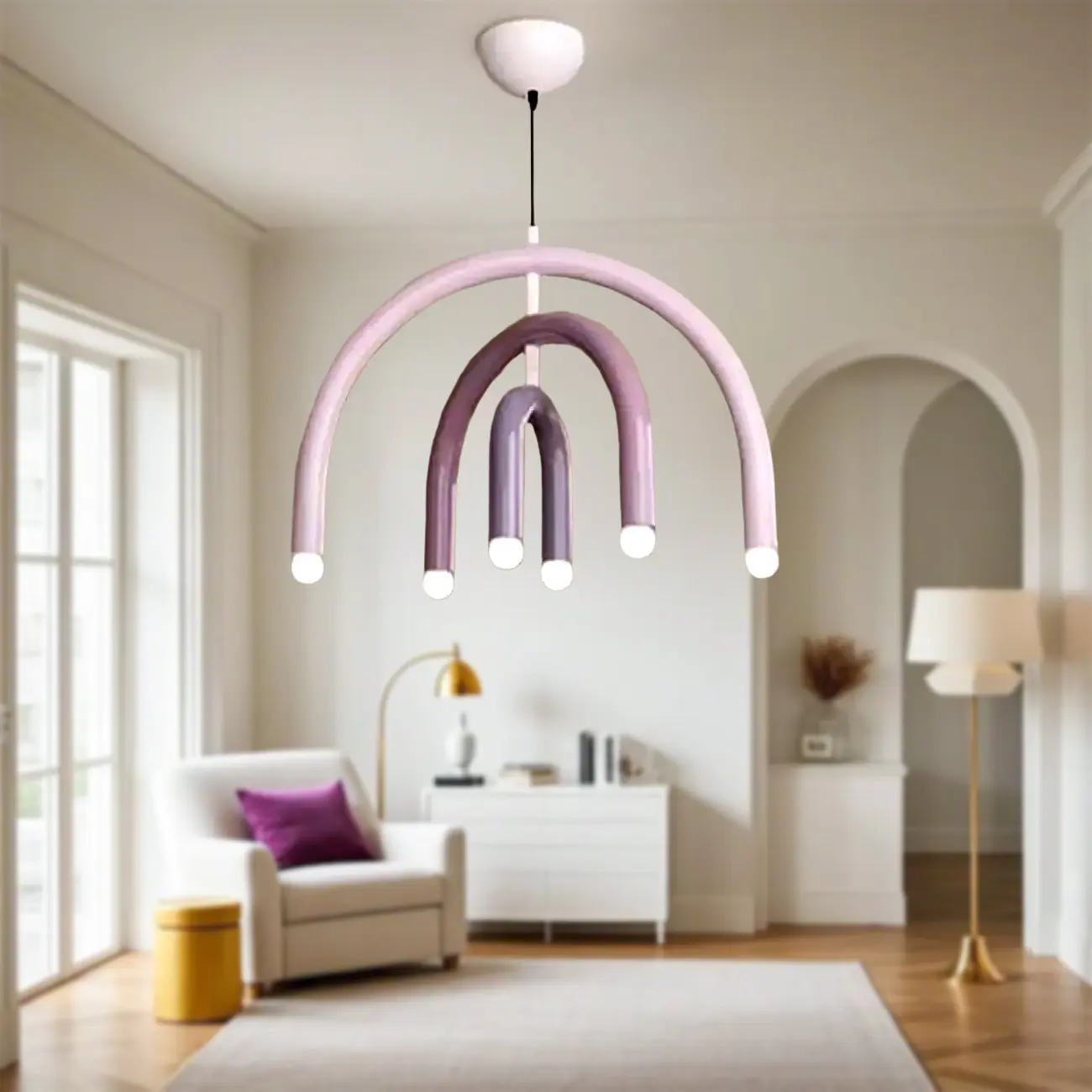 Modern 6-Light LED Chandelier  with Rainbow Shape Design Image - 9 | homeyfad