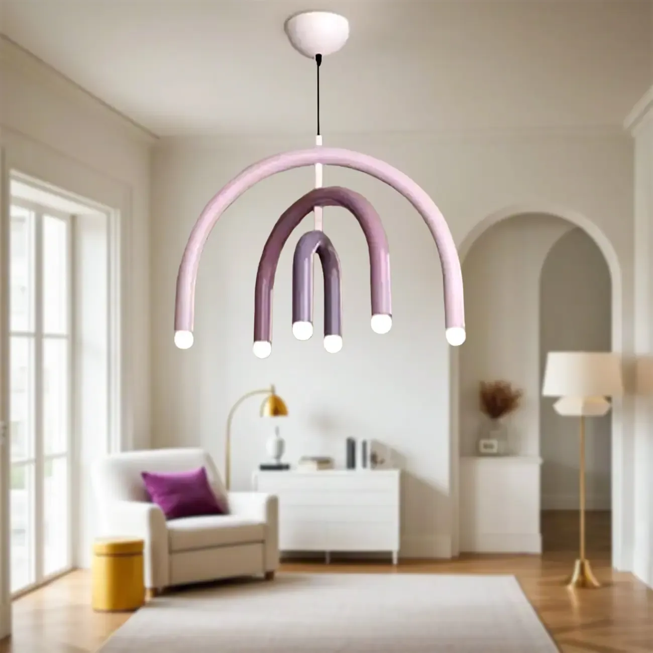 Modern 6-Light LED Chandelier  with Rainbow Shape Design Image - 9
