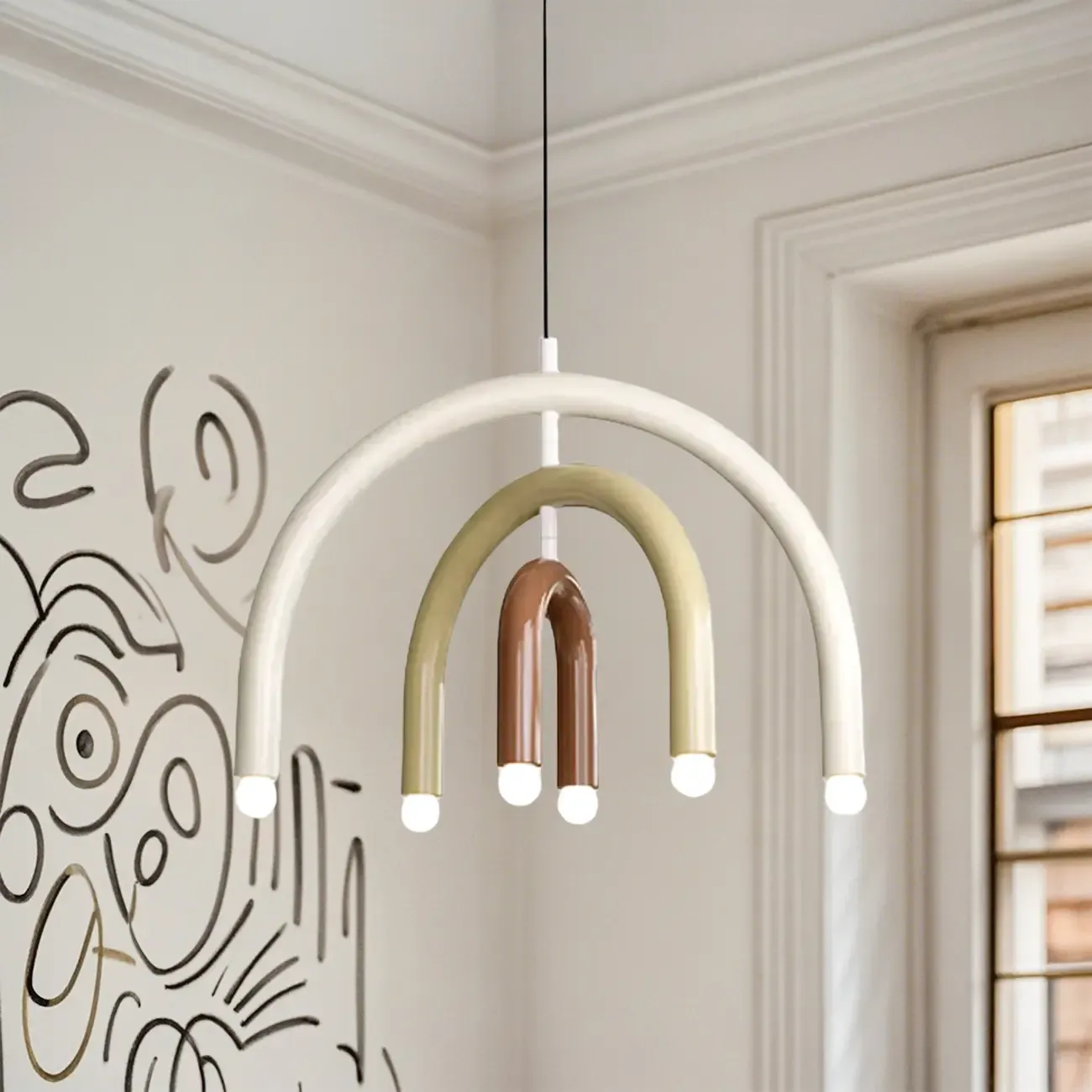 Modern 6-Light LED Chandelier with Rainbow Shape Design Image - 10