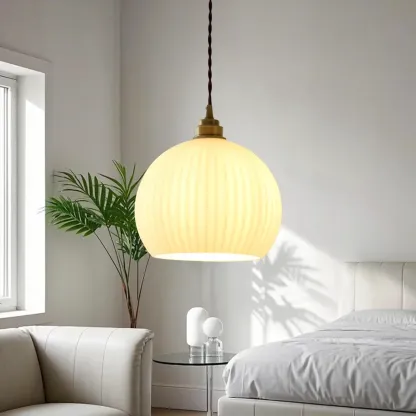 Minimalist White Glass Lantern LED Pendant Lamp for Living Room Image - 1